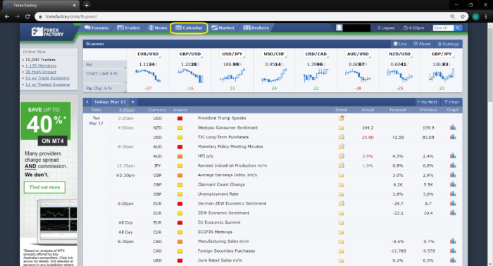 Identifying market trends using Forex Factory's economic calendar