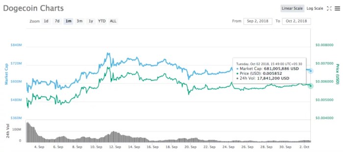 Analyzing the market capitalization and price volatility of Dogecoin.